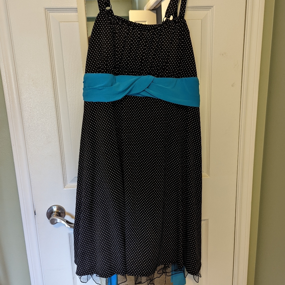 Black & White Polka Dot Dress with Blue Sash | 3X | Michael Antoni